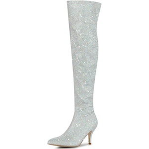 image:imageAllegra K Womens Glitter Stiletto Heel Over the Knee Thigh High BootSilver