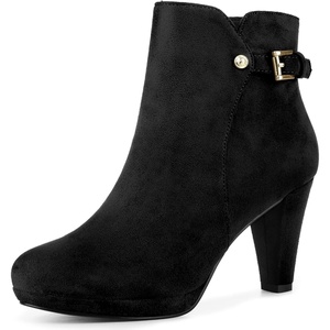 image:imageAllegra K Womens Low Platform Side Zip Buckle Chunky Heel Ankle BootiesBlack
