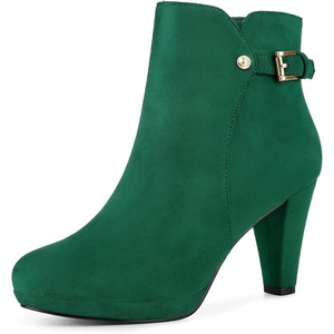 image:imageAllegra K Womens Low Platform Side Zip Buckle Chunky Heel Ankle BootiesGreen