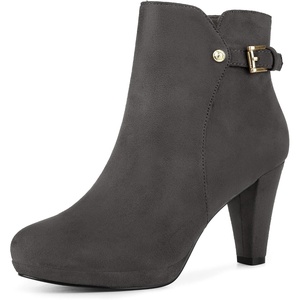image:imageAllegra K Womens Low Platform Side Zip Buckle Chunky Heel Ankle BootiesGrey