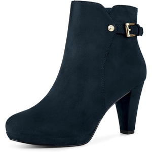 image:imageAllegra K Womens Low Platform Side Zip Buckle Chunky Heel Ankle BootiesNavy Blue