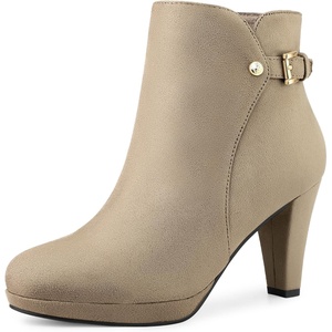 image:imageAllegra K Womens Low Platform Side Zip Buckle Chunky Heel Ankle BootiesNude
