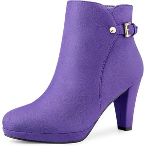 image:imageAllegra K Womens Low Platform Side Zip Buckle Chunky Heel Ankle BootiesPurple