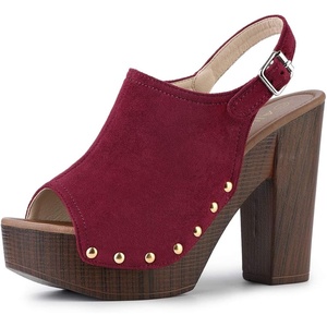 image:imageAllegra K Womens Open Toe Slingback Platform Chunky Heel SandalsBurgundy