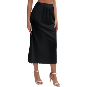 image:imageAllegra K Womens Satin Lace Trim Flared Hem Half Slip Relaxed Fit Lightweight Solid Maxi PetticoatBlack