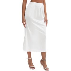 image:imageAllegra K Womens Satin Lace Trim Flared Hem Half Slip Relaxed Fit Lightweight Solid Maxi PetticoatWhite