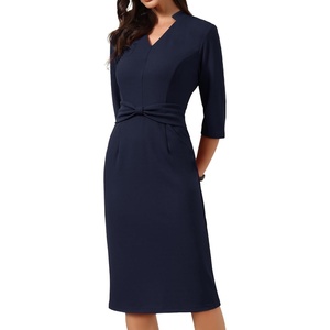 image:imageAllegra K Work Dresses for Women 34 Sleeve Stand Collared V Neck Business Office Bodycon Sheath Dress 2026Navy Blue