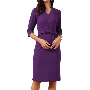 image:imageAllegra K Work Dresses for Women 34 Sleeve Stand Collared V Neck Business Office Bodycon Sheath Dress 2026Purple