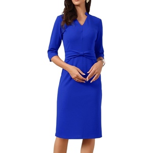image:imageAllegra K Work Dresses for Women 34 Sleeve Stand Collared V Neck Business Office Bodycon Sheath Dress 2026Royal Blue