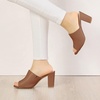 image:imageAllegra K Women Faux Leather Slip on Block Heel Slide SandalsBrown