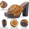 image:imageAllegra K Women Faux Suede Buckle Slip on Platform Chunky Heels SandalsBrown