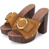 image:imageAllegra K Women Faux Suede Buckle Slip on Platform Chunky Heels SandalsBrown