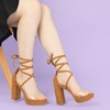 image:imageAllegra K Women Faux Suede Platform Lace Up Clear Chunky Heels SandalsBrown