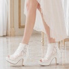 image:imageAllegra K Womens Lace Open Toe Boots Platform Ankle BootsWhite