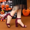 image:imageAllegra K Womens Open Toe Chunky High Heel Buckle Ankle Strap SandalsBurgundy