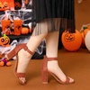 image:imageAllegra K Womens Open Toe Chunky High Heel Buckle Ankle Strap SandalsRust Red