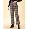 image:imageAllegra K Womens Plaid Pants High Waist Tartan Checkered Casual Work PantsBrown