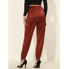 image:imageAllegra K Womens Satin Pants Tie Elastic High Waist Satin Cargo JoggersBrown