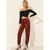 image:imageAllegra K Womens Satin Pants Tie Elastic High Waist Satin Cargo JoggersBrown
