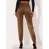image:imageAllegra K Womens Satin Pants Tie Elastic High Waist Satin Cargo JoggersCoffee