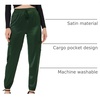 image:imageAllegra K Womens Satin Pants Tie Elastic High Waist Satin Cargo JoggersDark Green