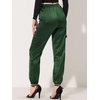 image:imageAllegra K Womens Satin Pants Tie Elastic High Waist Satin Cargo JoggersDark Green