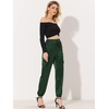 image:imageAllegra K Womens Satin Pants Tie Elastic High Waist Satin Cargo JoggersDark Green