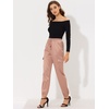 image:imageAllegra K Womens Satin Pants Tie Elastic High Waist Satin Cargo JoggersGraypink