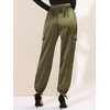 image:imageAllegra K Womens Satin Pants Tie Elastic High Waist Satin Cargo JoggersGreen