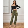 image:imageAllegra K Womens Satin Pants Tie Elastic High Waist Satin Cargo JoggersGreen