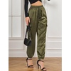 image:imageAllegra K Womens Satin Pants Tie Elastic High Waist Satin Cargo JoggersGreen