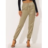 image:imageAllegra K Womens Satin Pants Tie Elastic High Waist Satin Cargo JoggersKhaki