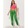 image:imageAllegra K Womens Satin Pants Tie Elastic High Waist Satin Cargo JoggersLight Green