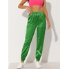 image:imageAllegra K Womens Satin Pants Tie Elastic High Waist Satin Cargo JoggersLight Green