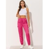 image:imageAllegra K Womens Satin Pants Tie Elastic High Waist Satin Cargo JoggersRose Red