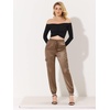 image:imageAllegra K Womens Satin Pants Tie Elastic High Waist Satin Cargo JoggersTan