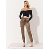 image:imageAllegra K Womens Satin Pants Tie Elastic High Waist Satin Cargo JoggersTan