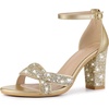 image:imageAllegra K Women Gold Glitter Open Toe Ankle Strap High Chunky Heel SandalsGold