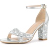 image:imageAllegra K Women Gold Glitter Open Toe Ankle Strap High Chunky Heel SandalsSilver