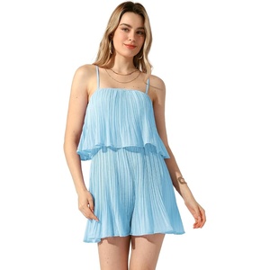 image:imageAllegra K Women Casual Chiffon Spaghetti Strap Ruffled Romper DressBlue