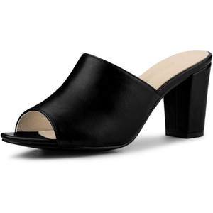 image:imageAllegra K Women Faux Leather Slip on Block Heel Slide SandalsBlack