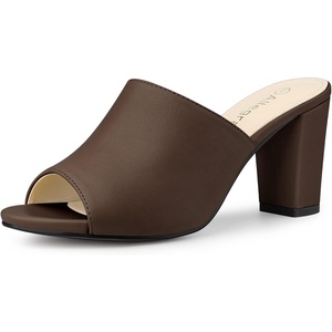 image:imageAllegra K Women Faux Leather Slip on Block Heel Slide SandalsCoffee
