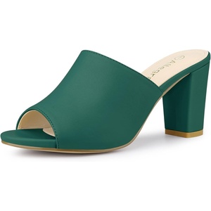 image:imageAllegra K Women Faux Leather Slip on Block Heel Slide SandalsGreen