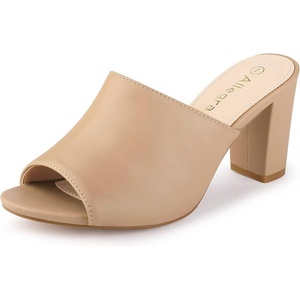 image:imageAllegra K Women Faux Leather Slip on Block Heel Slide SandalsNude