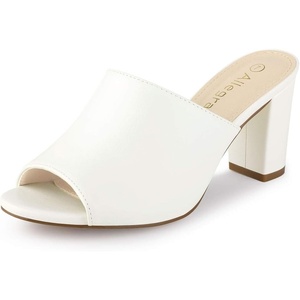 image:imageAllegra K Women Faux Leather Slip on Block Heel Slide SandalsWhite