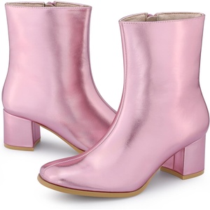 image:imageAllegra K Women Metallic Square Toe Chunky Heel Gogo Ankle BootsPink