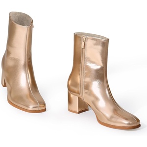 image:imageAllegra K Women Metallic Square Toe Chunky Heel Gogo Ankle BootsRose Gold