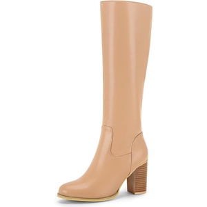 image:imageAllegra K Women Round Toe Block Heeled Knee High Boots Side ZipperNude