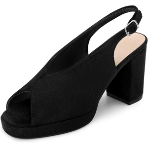 image:imageAllegra K Women Rubber Square Toe Slingback Platform Chunky Heel SandalsBlack