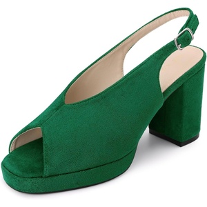 image:imageAllegra K Women Rubber Square Toe Slingback Platform Chunky Heel SandalsGreen